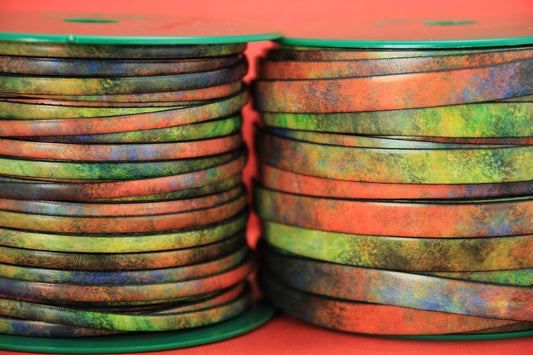 MADE in EUROPE 24'' multi color leather cord, 5mm and 10mm flat leather cord, flat multicolor leather cord (MARF10MULMAR2)