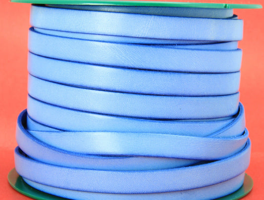 MADE IN SPAIN 24" light blue 10mm flat leather cord, 10mm light blue leather cord (MARF10BJ)