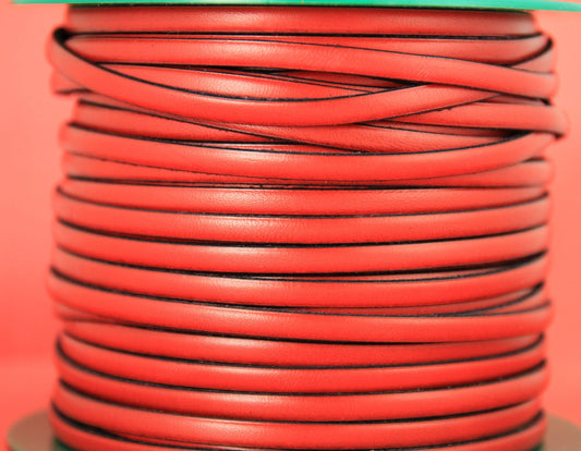 MADE in EUROPE 1 yard of 5mm flat leather cord, 5mm red leather cord, flat 5mm real leather cord (MARF5RED)