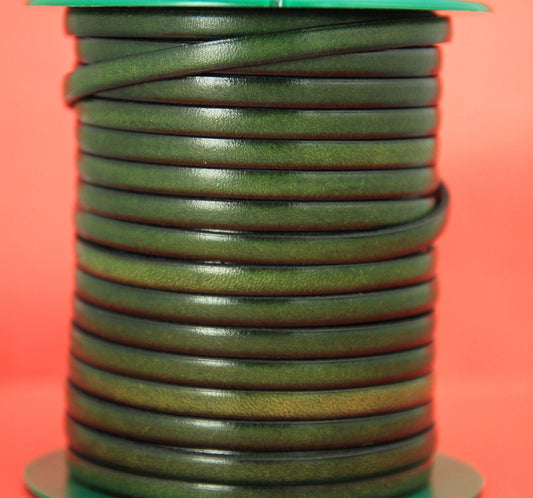 MADE in SPAIN 1 yard of 5mm green moss leather cord, 5x2mm flat leather cord (MARF5GRNAT)