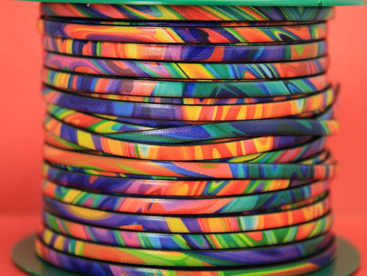 MADE in EUROPE 24'' multi color leather cord, 5mm flat leather cord, 5mm flat leather cord (MARF5FAN3)