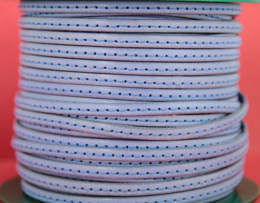 MADE in EUROPE 1 yard of 5mm flat stitched leather cord, genuine leather 5mm stitched strip,(MARF5VIOLPST)