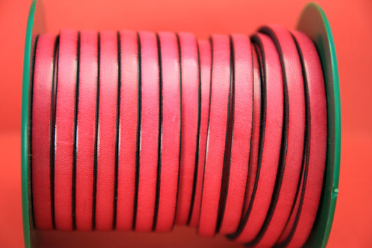 MADE in EUROPE 1 yard of mm flat leather cord, genuine leather 6mm strip, 6mm fucsia leather cord (MARF6FUC)