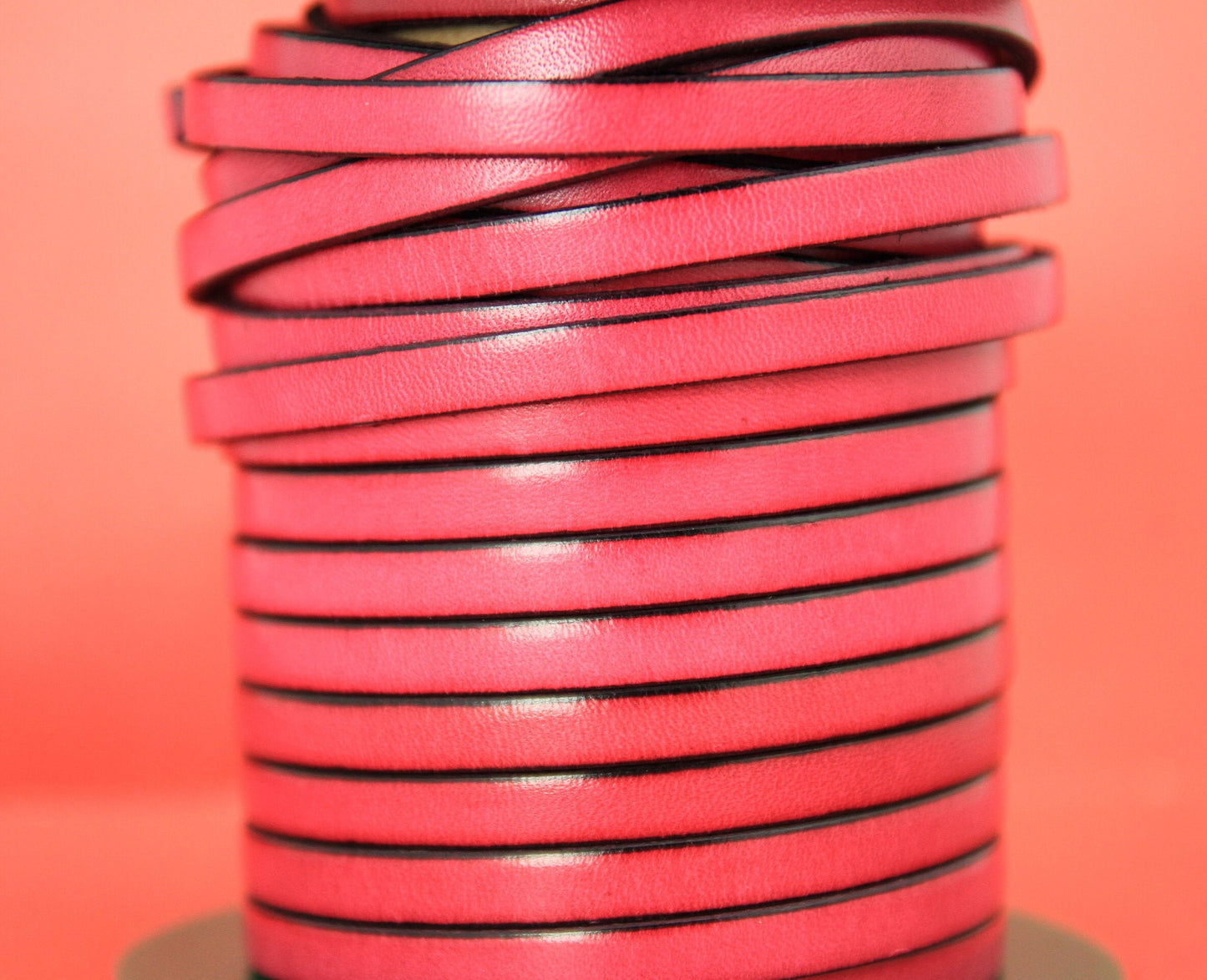 MADE in EUROPE 1 yard of mm flat leather cord, genuine leather 6mm strip, 6mm fucsia leather cord (MARF6FUC)