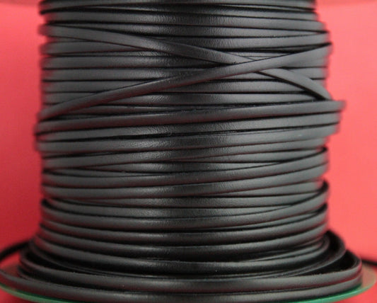 MADE in EUROPE 1 yard of 3mm genuine leather cord, 3mm black leather cord, 3mm flat leather  cord (MARF3BLK)