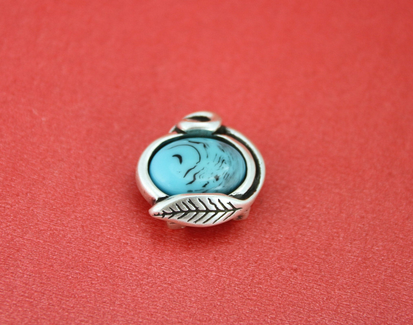 FS0140>>MADE in EUROPE zamak turquoise slider, flat cord slider, 13mm leather cord turquoise slider, zamak leaf slider (76468/13zp) Qty1