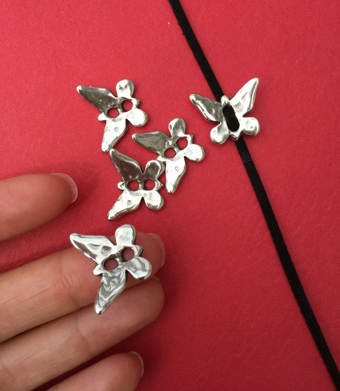 0/1 MADE in EUROPE 3 zamak butterfly sliders, silver butterfly charm (Ablz31) qty3