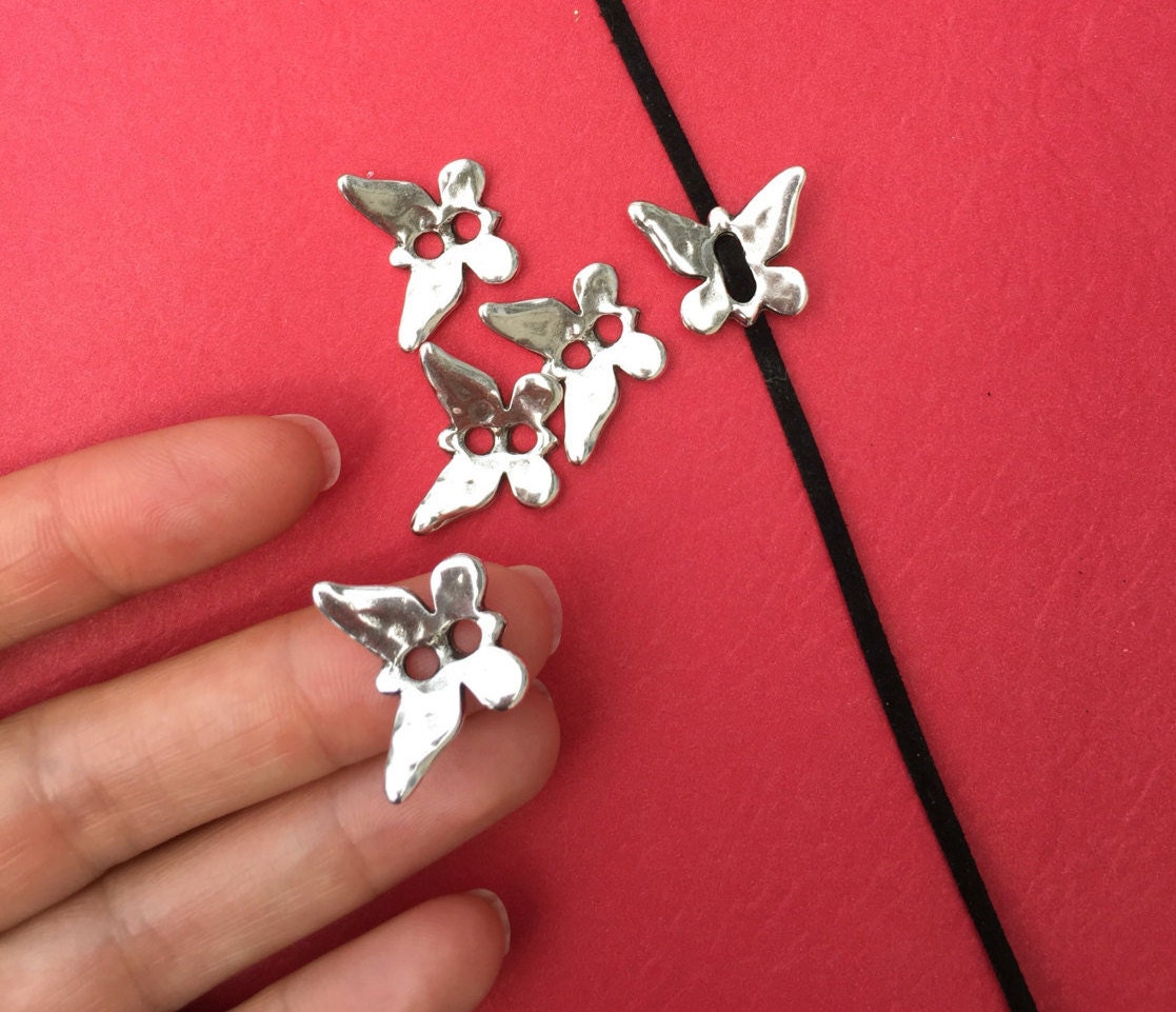 0/1 MADE in EUROPE 3 zamak butterfly sliders, silver butterfly charm (Ablz31) qty3