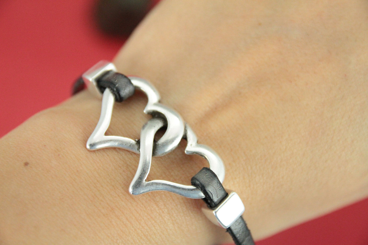 C0148>>MADE in EUROPE zamak hearts connector, silver heart connector, bracelet zamak connector, Qty1