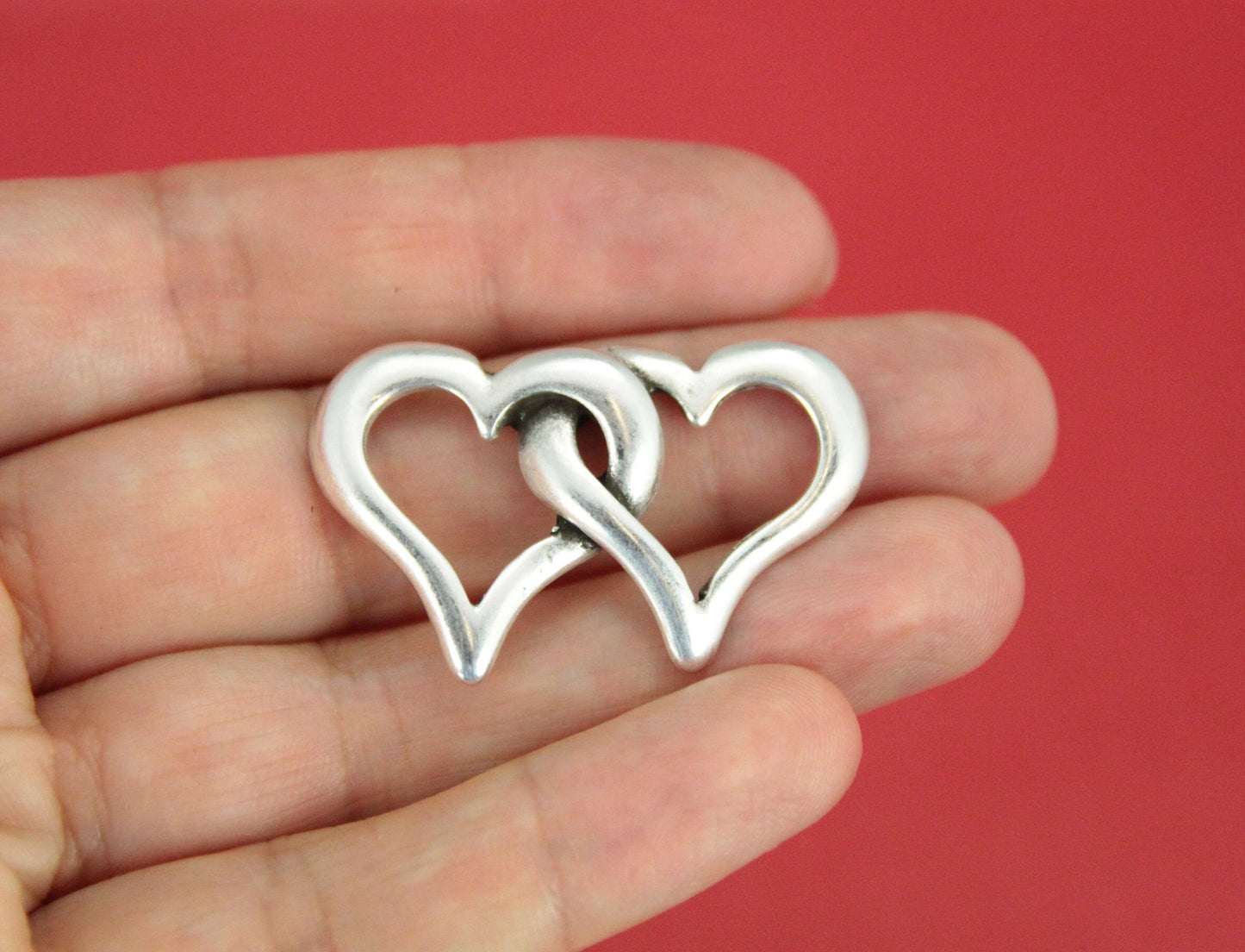 C0148>>MADE in EUROPE zamak hearts connector, silver heart connector, bracelet zamak connector, Qty1