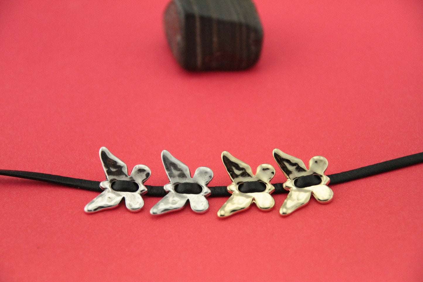 0/1 MADE in EUROPE 3 zamak butterfly sliders, silver butterfly charm (Ablz31) qty3