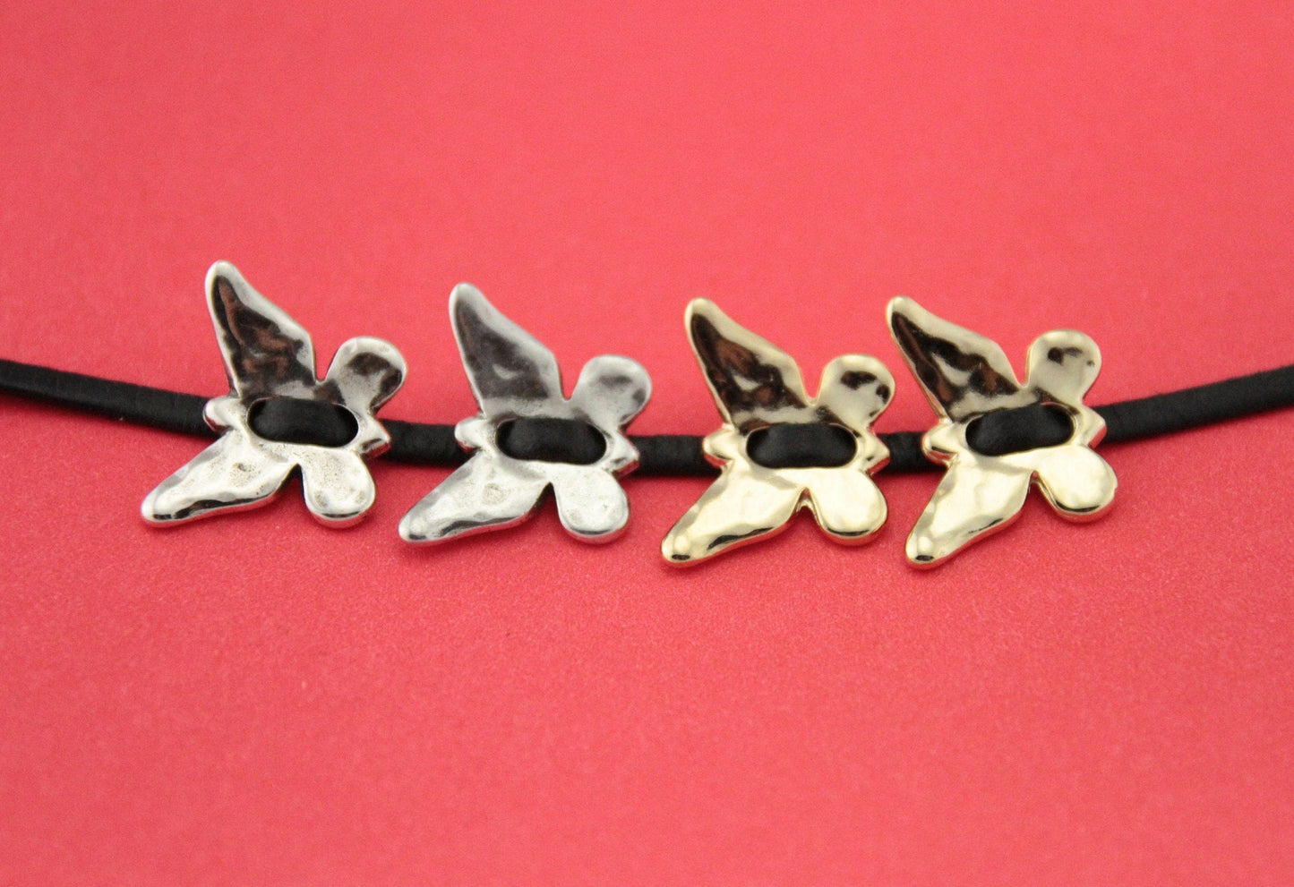 0/1 MADE in EUROPE 3 zamak butterfly sliders, silver butterfly charm (Ablz31) qty3