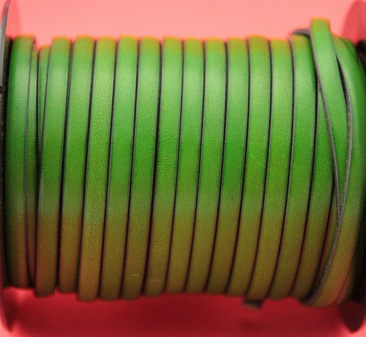 MADE in EUROPE 1 yard of 5mm flat leather cord, genuine green leather 5mm strip, flat green leather cord (MARF5GRGRASS))