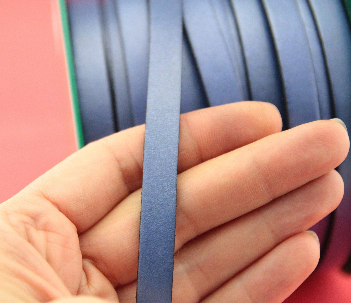 MADE IN SPAIN 24" flat leather cord, blue metallic 10mm flat leather cord, 10mm plain leather cord (MARF10bluemt)