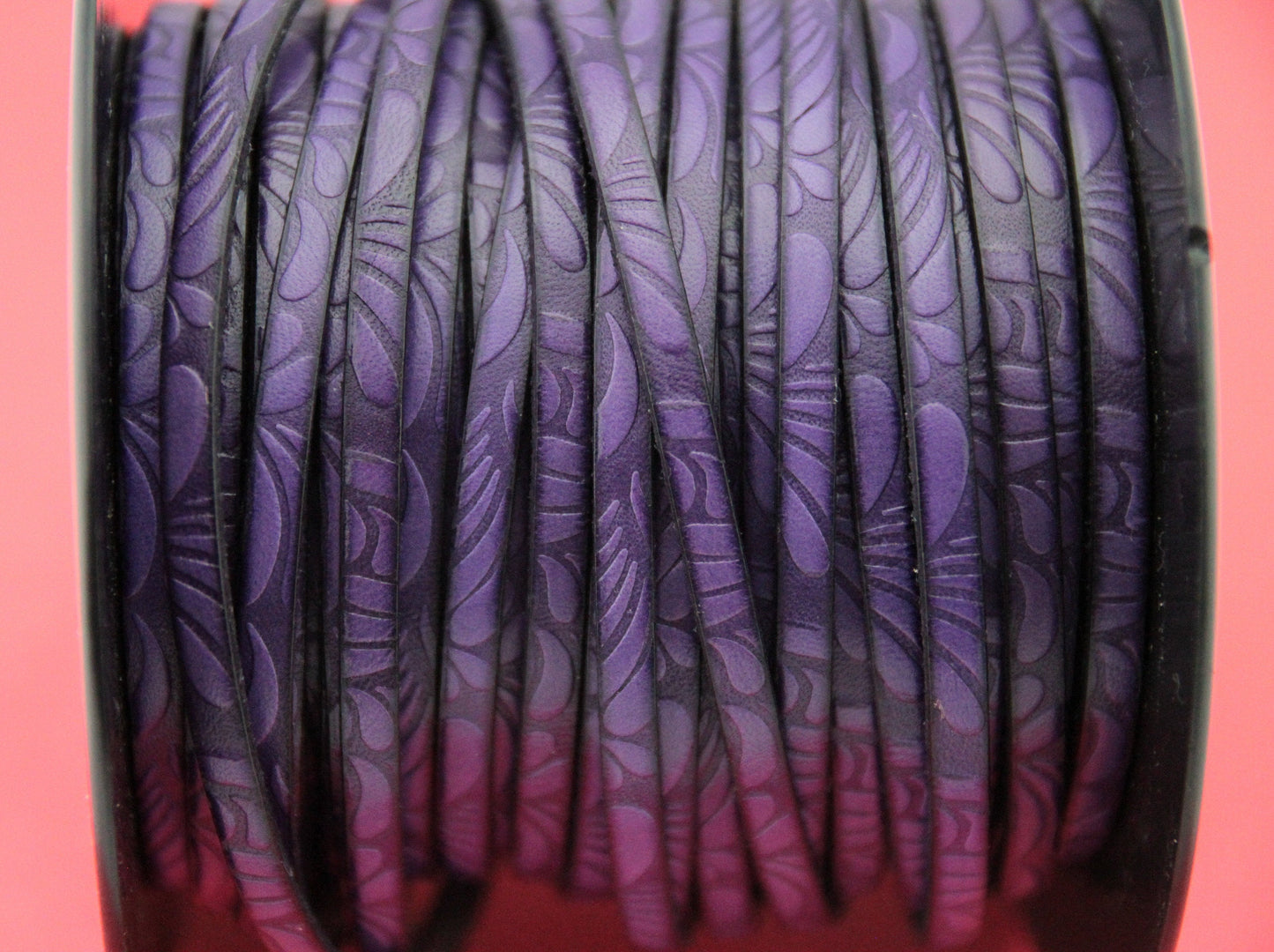 MADE in EUROPE 24'' flat 5mm embossed leather cord, 5mm flat leather cord, 5mm embossed leather cord (MARF5petalpurp)