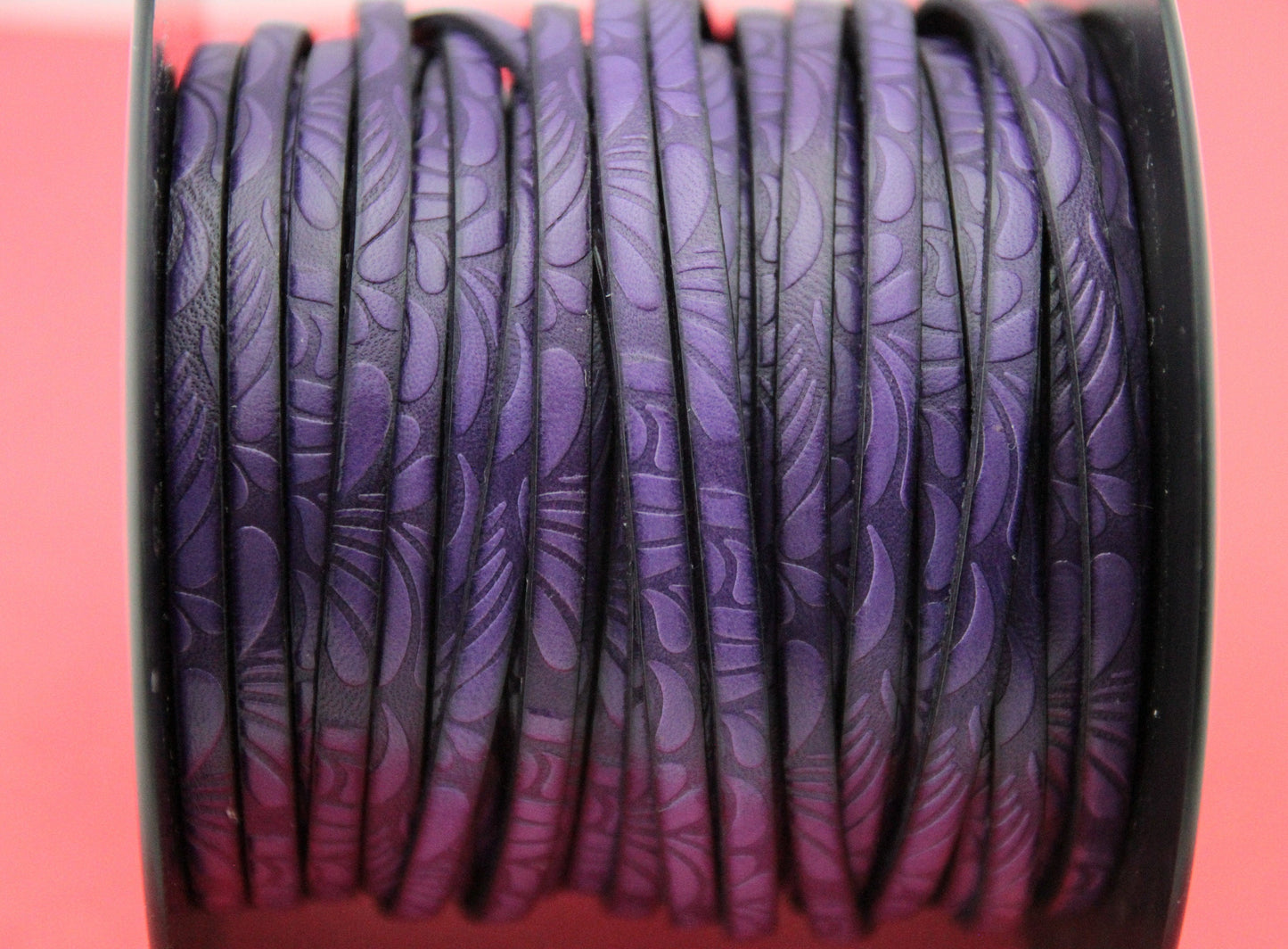 MADE in EUROPE 24'' flat 5mm embossed leather cord, 5mm flat leather cord, 5mm embossed leather cord (MARF5petalpurp)