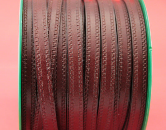 MADE in EUROPE 24" flat leather cord, embossed 10mm brown leather cord, genuine leather cord (Marf10grkeycogn)