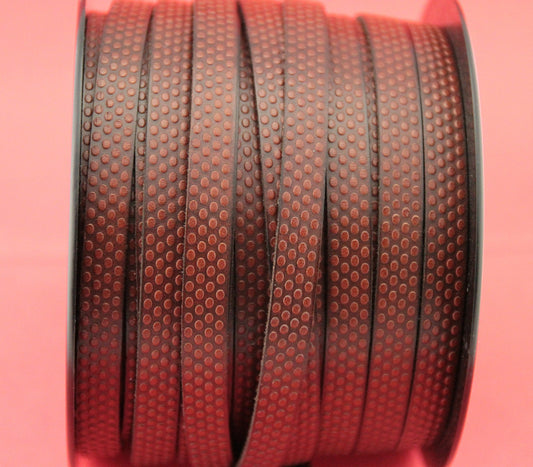 MADE in EUROPE 24" flat leather cord, polka dot embossed 10mm brown leather cord, genuine leather cord (Marf10polkacogn)