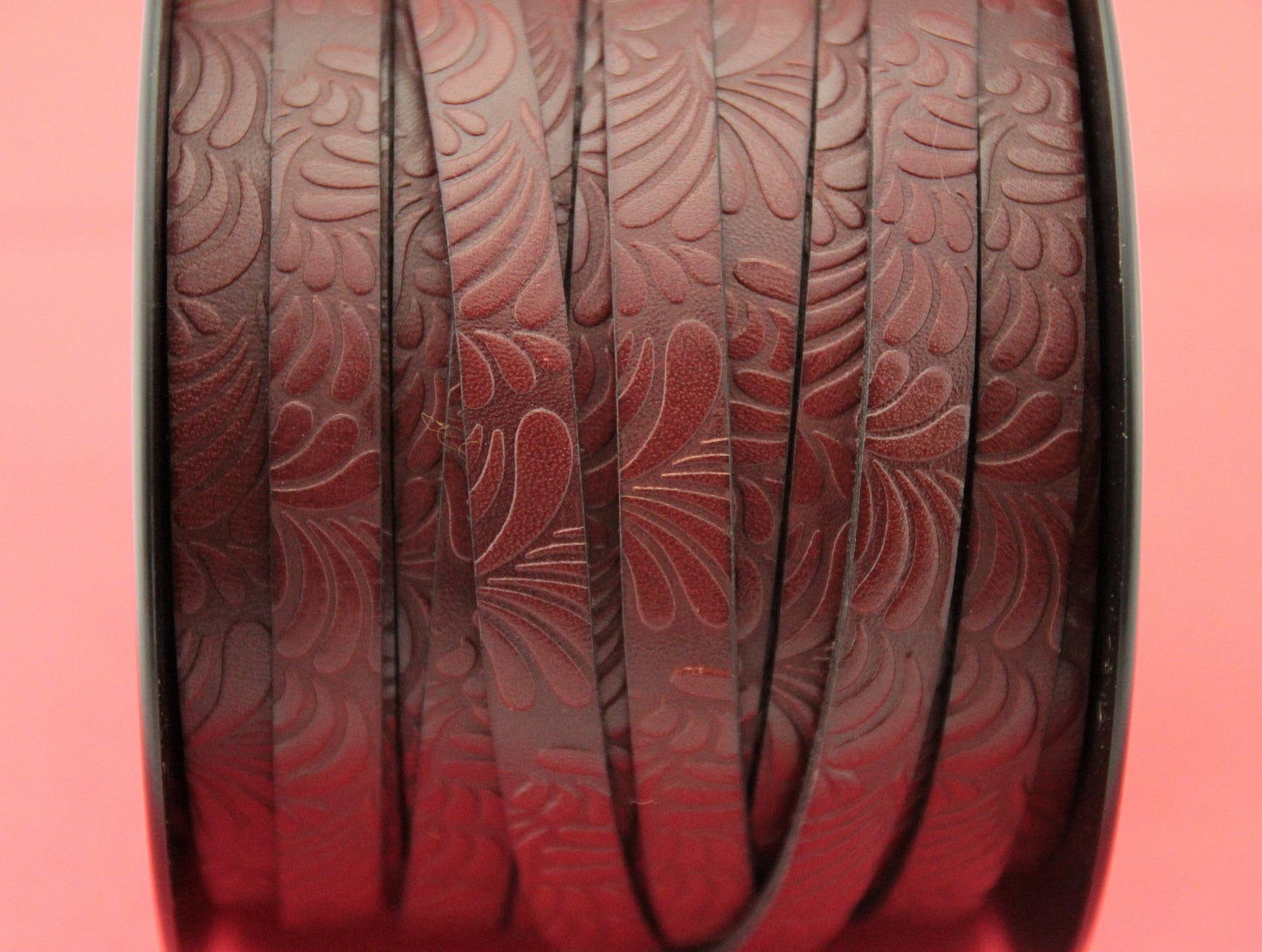 MADE in EUROPE 24" flat leather cord, flower petal embossed 10mm brown leather cord, genuine leather cord (Marf10petalcogn)