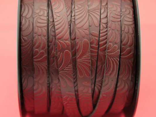 MADE in EUROPE 24" flat leather cord, flower petal embossed 10mm brown leather cord, genuine leather cord (Marf10petalcogn)