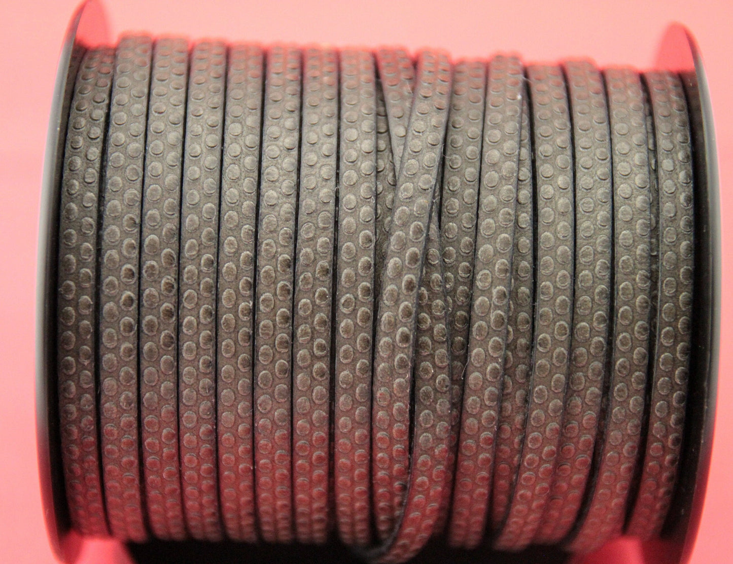 MADE in EUROPE 24" flat leather cord, polka dot embossed 5mm grey leather cord, genuine leather cord (Marf5polkabrgrey)