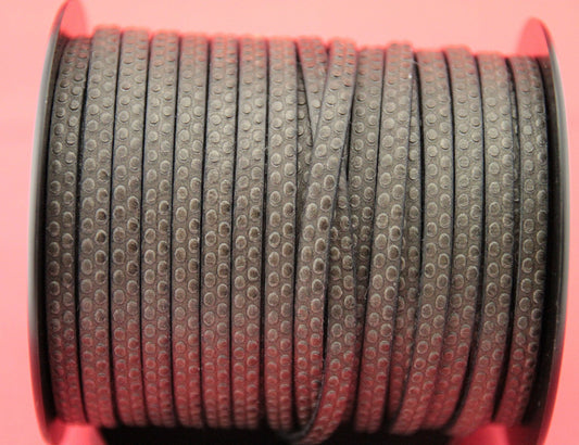 MADE in EUROPE 24" flat leather cord, polka dot embossed 5mm grey leather cord, genuine leather cord (Marf5polkabrgrey)