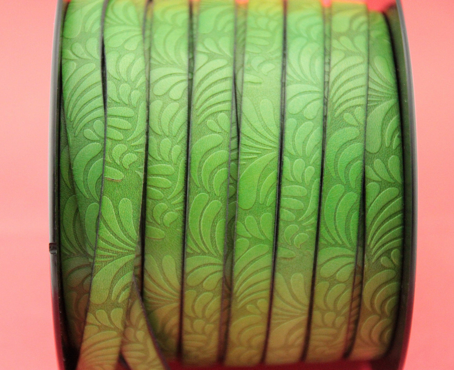 MADE in EUROPE 24" flat leather cord, embossed 10mm green leather cord, engraved leather cord (Marf10petgreen)