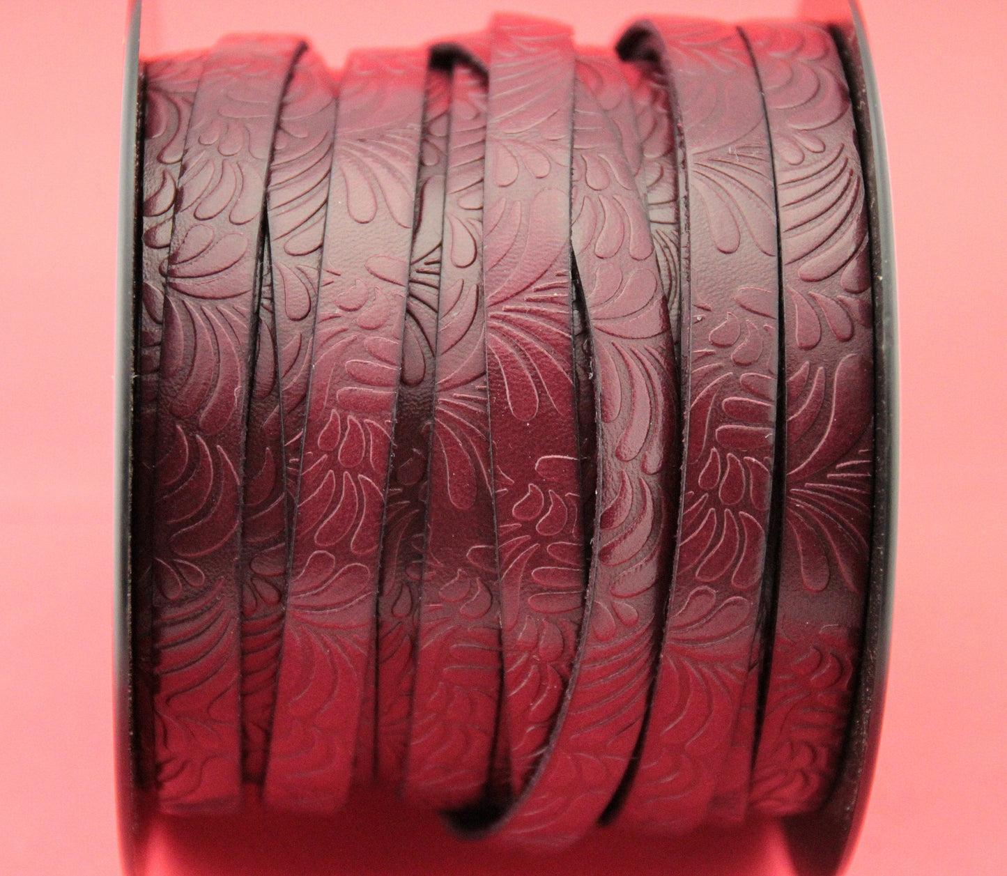 MADE in EUROPE 24" flat leather cord, 10mm leather cord, maroon embossed leather cord (Marf10petgren)