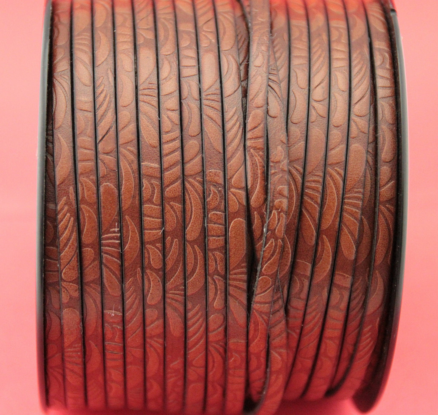 MADE in EUROPE 24'' flat 5mm engraved leather cord, 5mm flat leather cord, 5mm floral embossed leather cord(Marf5petbr)