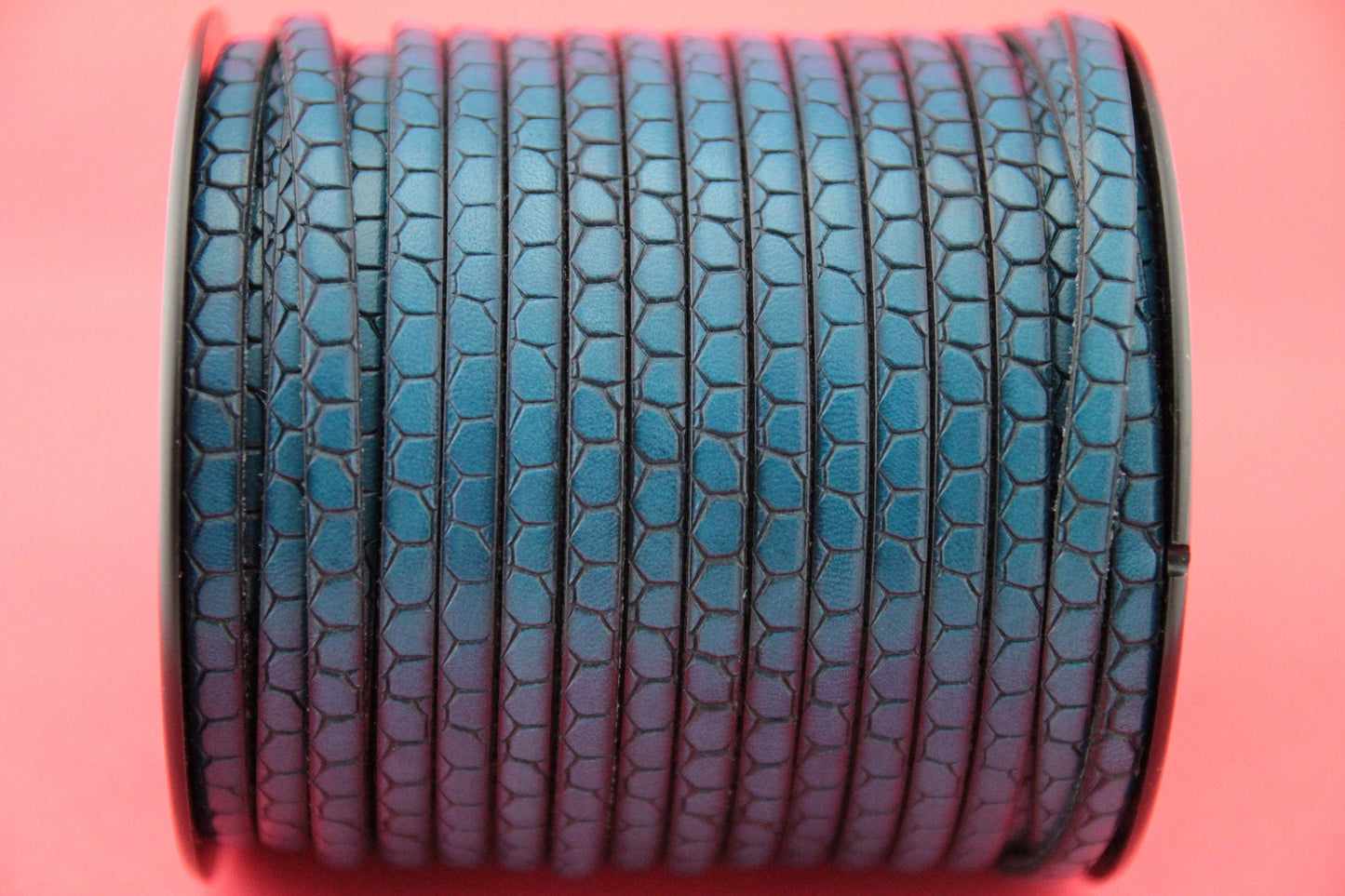 MADE in EUROPE 24" flat leather cord, crocodile skin design embossed 5mm blue leather cord, genuine leather cord (Marf5crocblue)