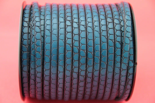 MADE in EUROPE 24" flat leather cord, crocodile skin design embossed 5mm blue leather cord, genuine leather cord (Marf5crocblue)