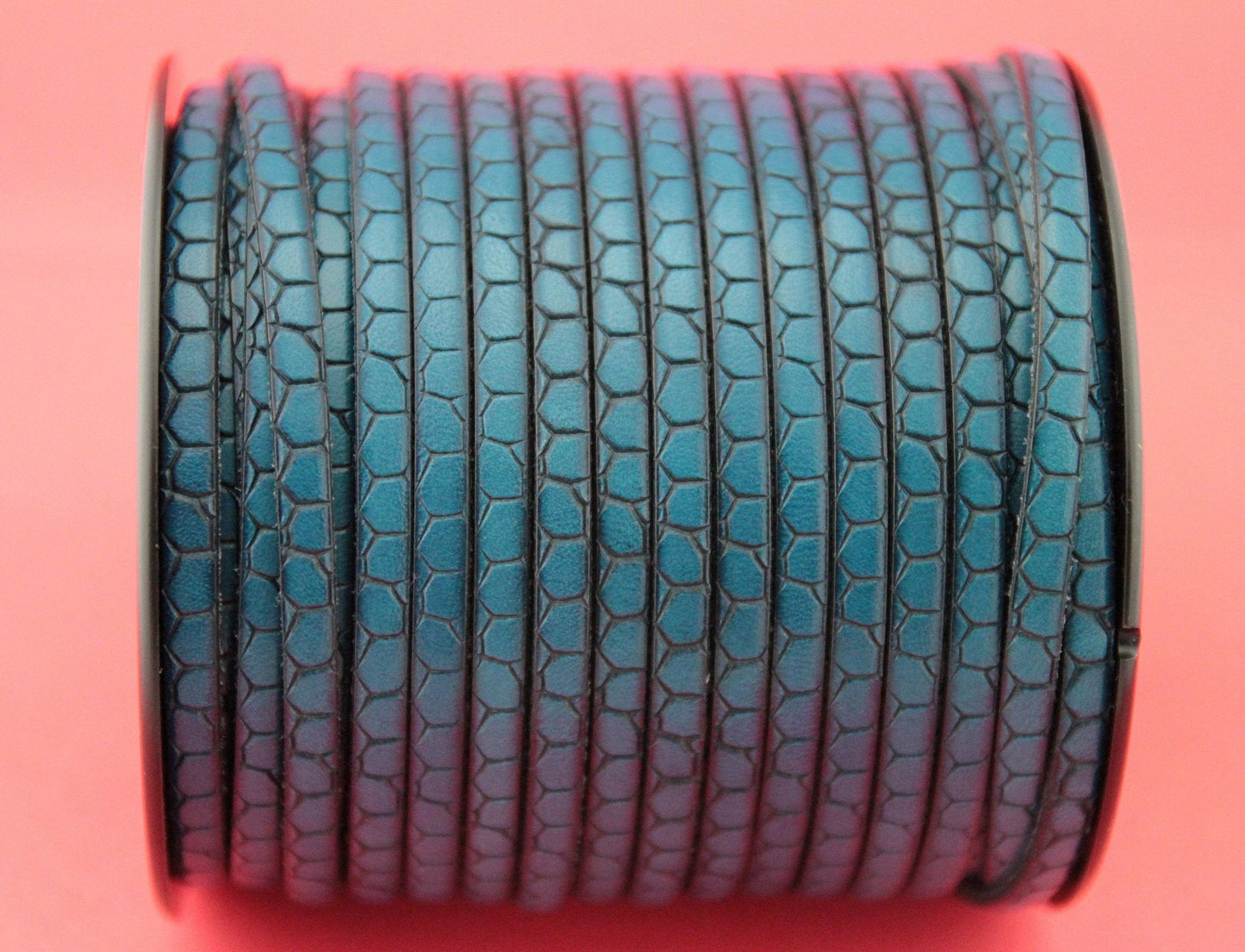 MADE in EUROPE 24" flat leather cord, crocodile skin design embossed 5mm blue leather cord, genuine leather cord (Marf5crocblue)