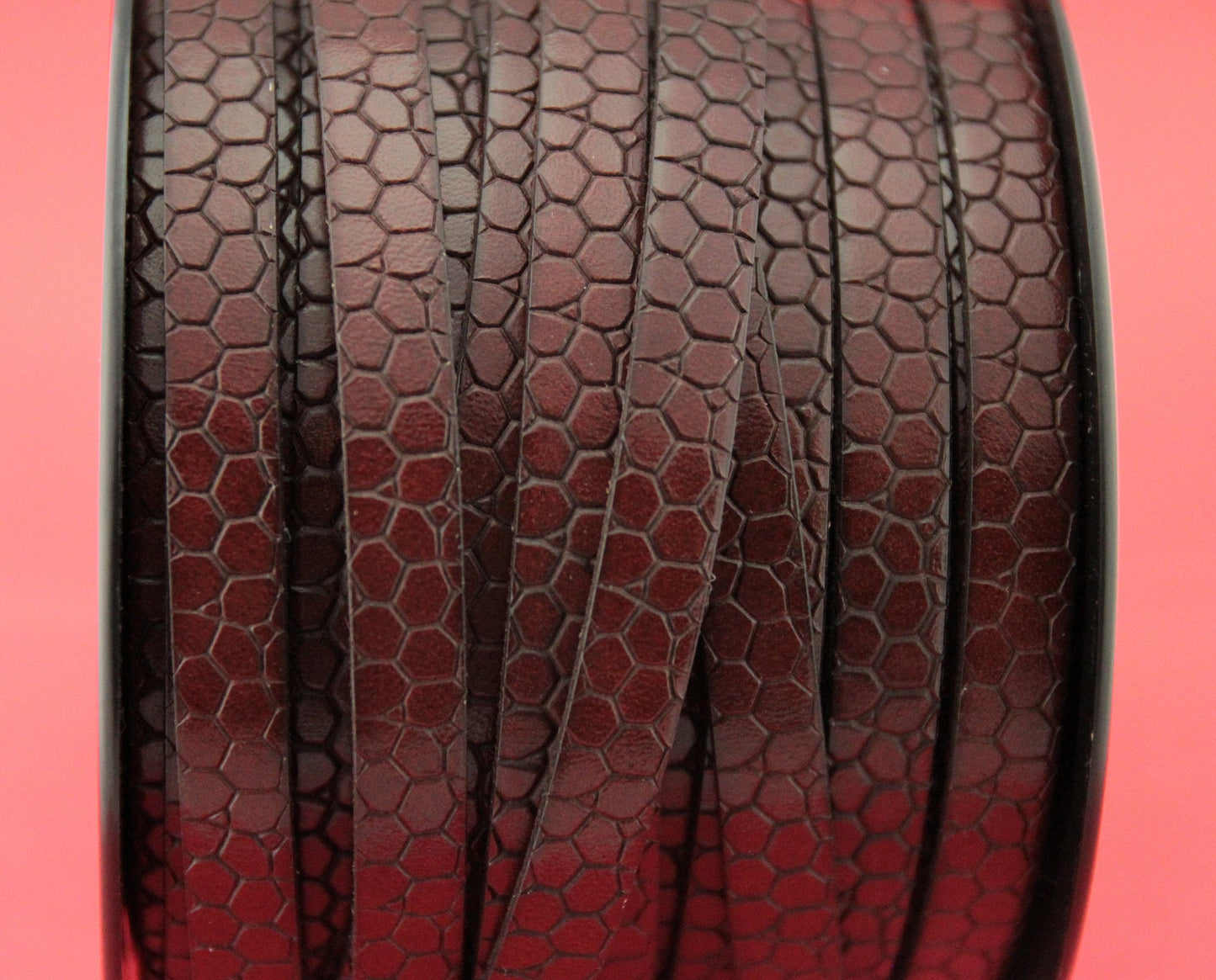MADE in EUROPE 24" flat leather cord, 10mm leather cord, crocodile skin design embossed leather cord (Marf10crocbr)