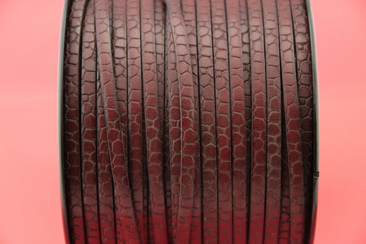 MADE in EUROPE 24" flat leather cord, crocodile skin embossed 5mm brown leather cord, genuine leather cord (Marf5crocbr)