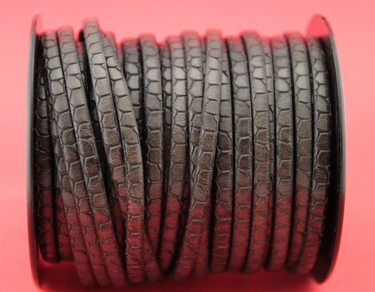 MADE in EUROPE 24'' flat 5mm grey leather cord, 5mm flat leather cord, 5mm embossed leather cord(Marf5croclgrey)
