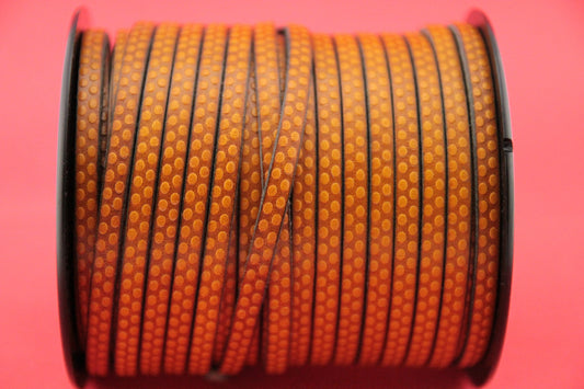 MADE in EUROPE 24'' flat 5mm embossed leather cord, 5mm flat polka dot embossed leather cord, (MARF5polkamustard)
