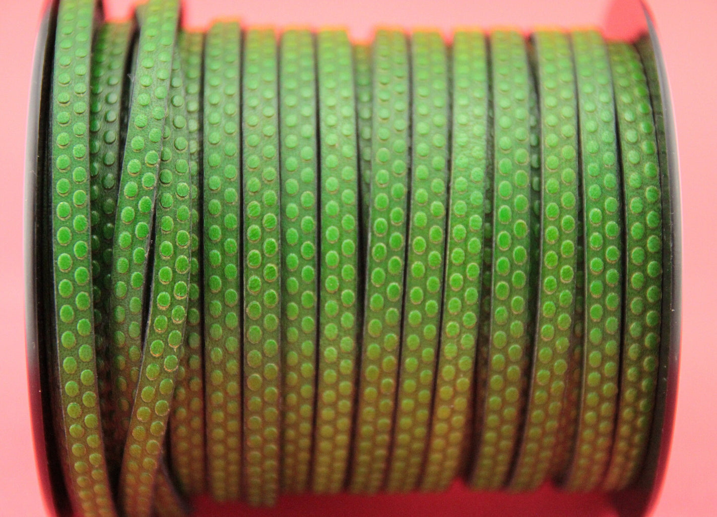 MADE in EUROPE 24" flat leather cord, 5mm leather cord, green embossed leather cord (Marf5polkagreen)