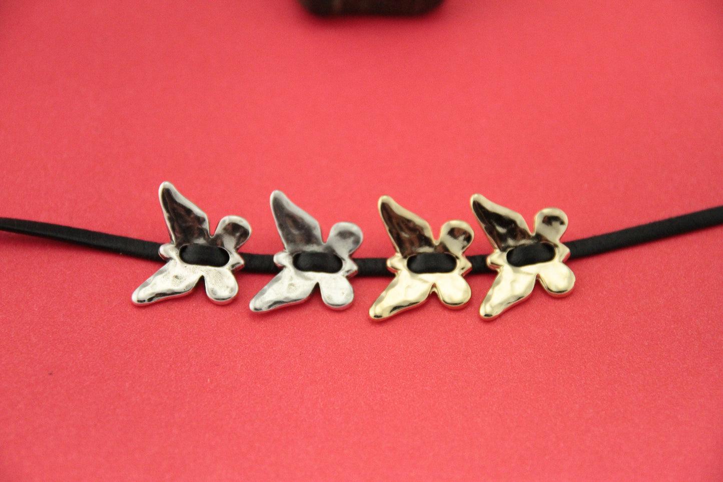 0/1 MADE in EUROPE 3 zamak butterfly sliders, silver butterfly charm (Ablz31) qty3