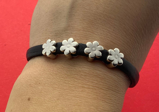 FS0471>>MADE IN EUROPE 4 zamak flower sliders 6mm flat cord, flower slider for 6mm flat cord, (ABLZ227)Qty4