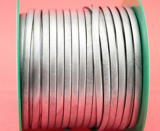 MADE in EUROPE 1 yard of 5mm flat leather cord, old silver 5mm leather cord (Marf5oldsilv)