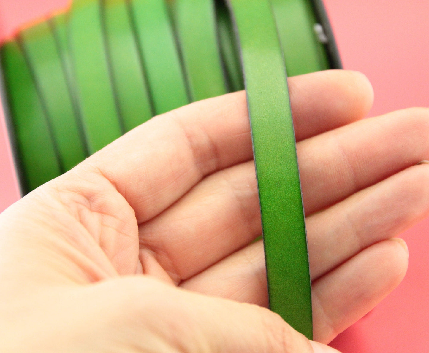 MADE in EUROPE 24" of 10mm flat leather cord, genuine green leather 10mm strip, flat green leather cord (MARF10GRGRASS)