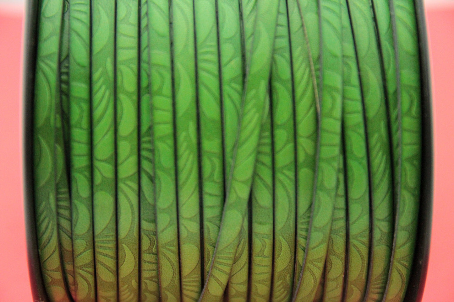 MADE in EUROPE 24'' flat 5mm embossed leather cord, 5mm flat leather cord, 5mm embossed leather cord (MARF5petalgreen)