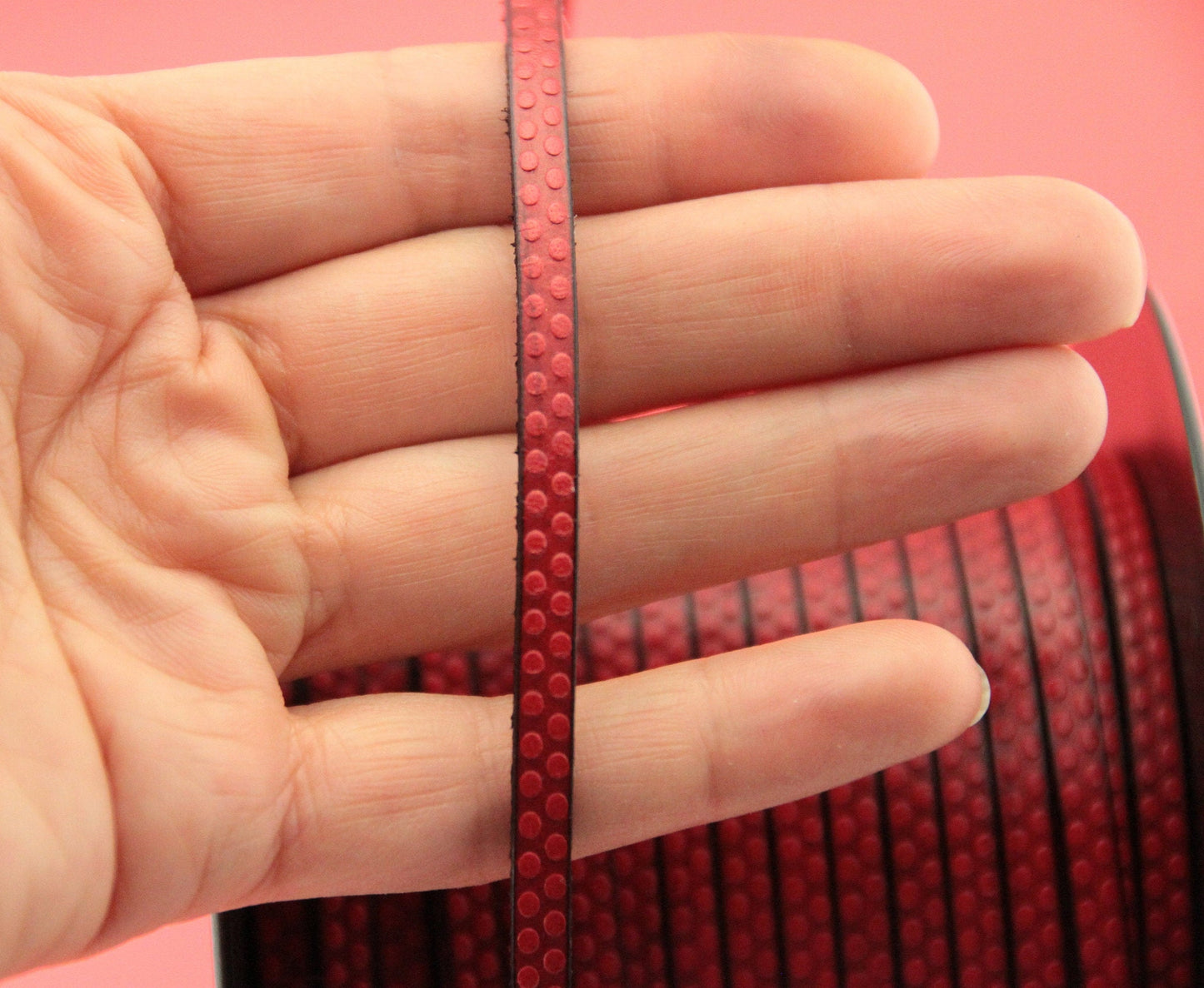 MADE in EUROPE 24" flat leather cord, polka dot embossed 5mm red leather cord, genuine leather cord (Marf5polkared)