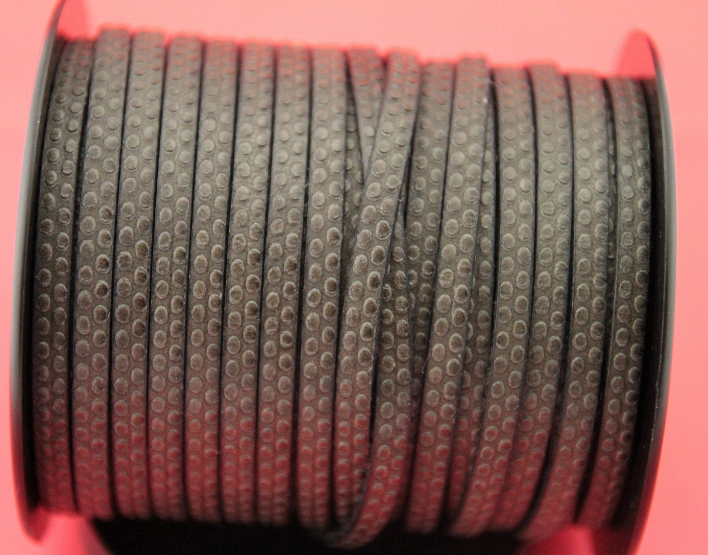 MADE in EUROPE 24" flat leather cord, polka dot embossed 5mm grey leather cord, genuine leather cord (Marf5polkabrgrey)