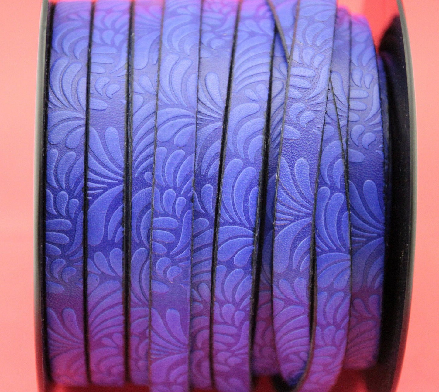 MADE in EUROPE 24" flat leather cord, 10mm leather cord, floral embossed leather cord (Marf10petviolint)