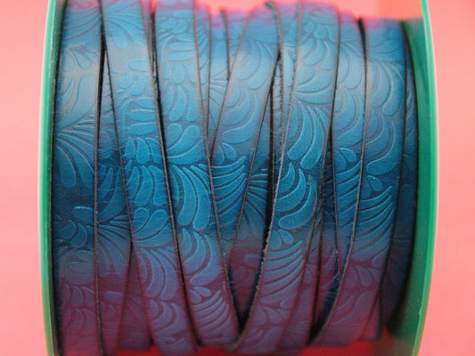 MADE in EUROPE 24" flat leather cord, 10mm leather cord, floral embossed leather cord (Marf5petaztur)