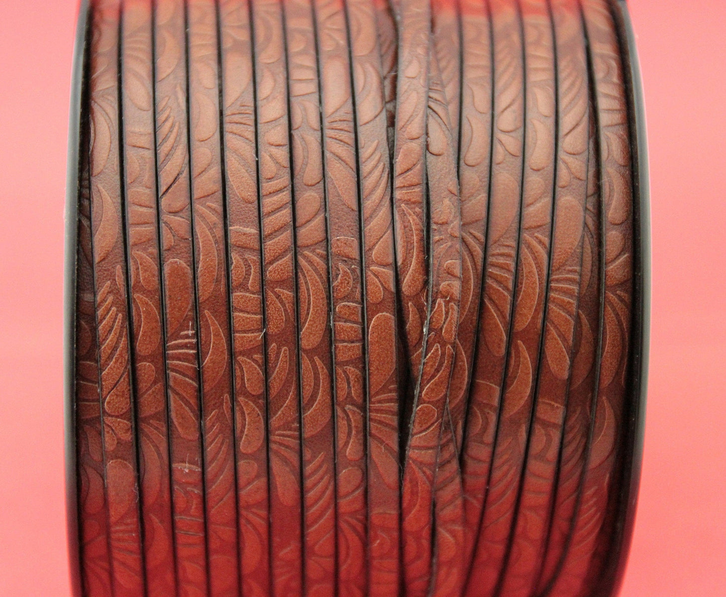 MADE in EUROPE 24'' flat 5mm engraved leather cord, 5mm flat leather cord, 5mm floral embossed leather cord(Marf5petbr)