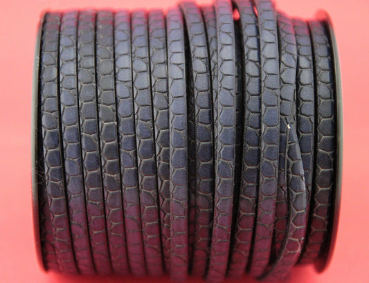 MADE in EUROPE 24" flat leather cord, crocodile skin embossed 5mm leather cord, genuine leather cord (Marf5crocazm)