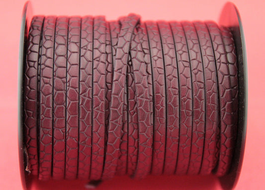 MADE in EUROPE 24" flat leather cord, 5mm leather cord, maroon embossed leather cord (Marf5crocgren)
