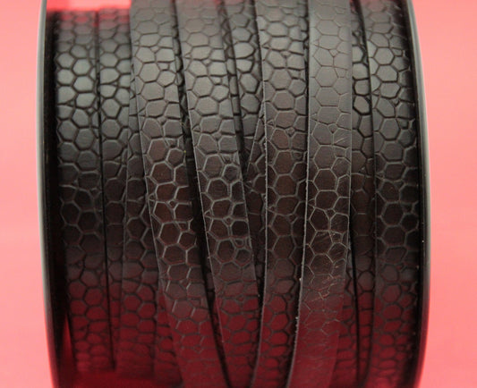 MADE in EUROPE 24" flat leather cord, 10mm leather cord, crocodile skin design embossed leather cord (Marf10crocdbr)